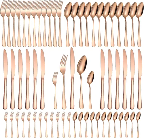 Vista 9 de Juego de cubiertos negros para 12 cubiertos de acero inoxidable, 60 piezas, cuchara, tenedor, cuchillo, utensilios de cocina, mango redondo ancho