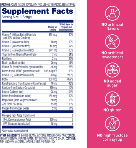 Vista 2 de Suplemento multivitamínico prenatal de Enfamom, 30 cápsulas de gel, para mujeres embarazadas y lactantes, con omega-3 DHA, ácido fólico, suplemento