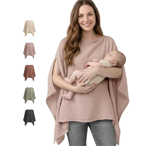 Vista 13 de Konssy - Funda de lactancia de muselina para mujer, poncho de privacidad completa de 360°
