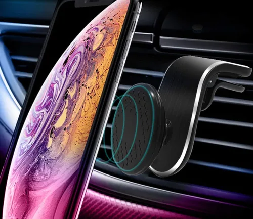 Vista 2 de Soporte magnético para teléfono con ventilación de aire para automóvil, soporte universal para teléfono celular en forma de L, soporte magnético