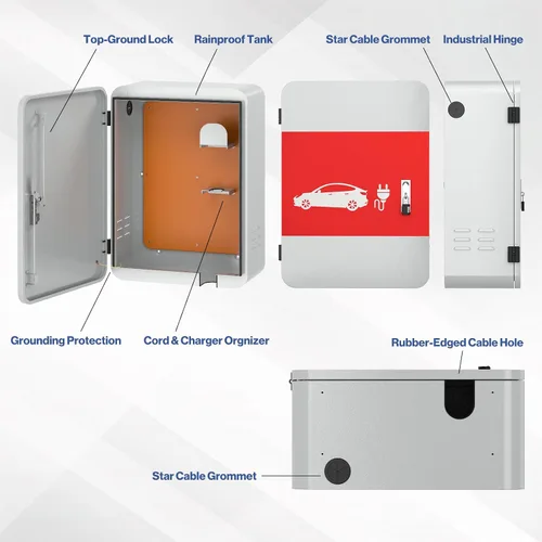 Vista 4 de POCHAR Protector de cubierta de cargador de vehículo eléctrico EV para Tesla Modelo Y Modelo 3- Conector de pared Estación de carga de acero EV