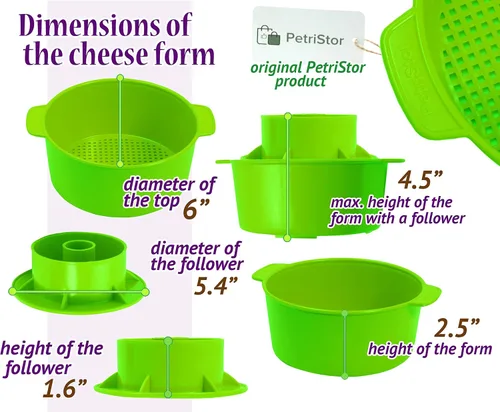 Vista 3 de Molde para queso con seguidor de pistón de color verde - Suministros de elaboración de queso - Molde para Queso Casero - Molde para Queso Casero