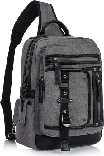 Vista 10 de Bolsa de mensajero para hombre, bolsa cruzada de lona, mochila cruzada, bolsa de hombro para laptop, senderismo, mochilas casuales tácticas