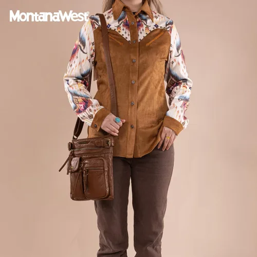 Vista 6 de Montana West Crossbody Bag for Women Multi Pocket Shoulder Medium Travel Purses Ultra Soft Washed Leather