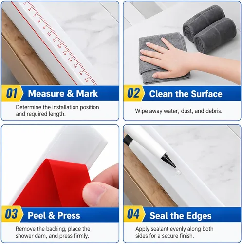 Vista 8 de Protector contra salpicaduras para fregadero de cocina y barrera de agua para bañera, 39 pulgadas, color negro Flexible self-adhesive water dam