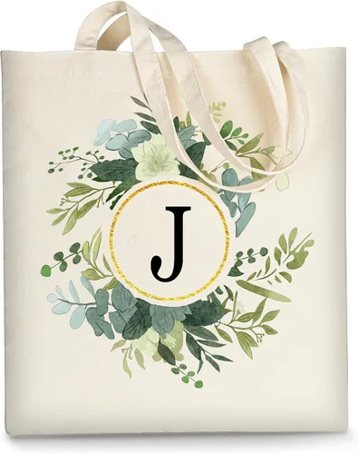 Vista 10 de AUSVKAI Bolsa de lona para mujer, bonita bolsa de algodón con iniciales estéticas, de algodón, reutilizable, personalizada, bolsas de cumpleaños