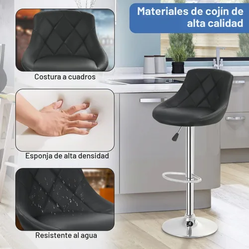 Vista 5 de FDW Juego de 2 taburetes de bar, taburetes giratorios, sillas de bar ajustables en altura con respaldo de piel sintética, taburete de bar giratorio