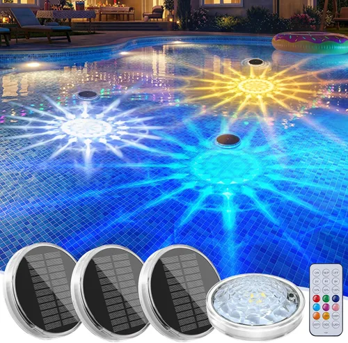 Vista 6 de Floating-Solar-Pool-Lights 1 Pack, RGBWW 12 Lighting Modes Remote Control