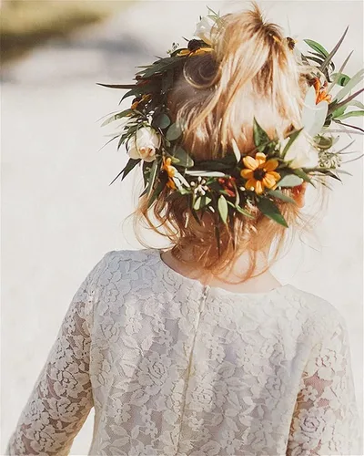 Vista 3 de Vestido de niña con flores, vestido de encaje con manga de 34