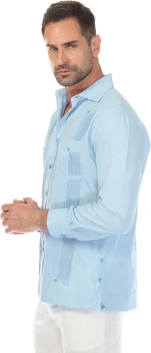 Vista 4 de Guayabera elegante de dos bolsillos para hombre con aspecto texturizado de diamante