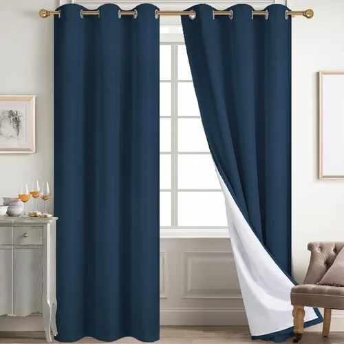 Vista 82 de Diraysid Cortinas 100% opacas de lino beige para dormitorio, con ojales, aislamiento térmico, cortinas de oscurecimiento de habitación