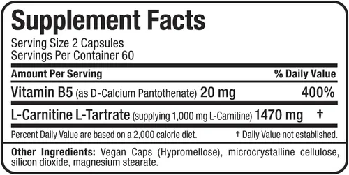 Vista 5 de ALLMAX Cápsulas de L-carnitina + tartrato, 120 unidades, 60 porciones