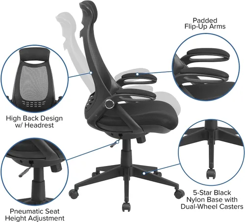 Vista 7 de Flash Furniture Ivan - Silla de oficina giratoria ejecutiva de malla negra con brazos abatibles