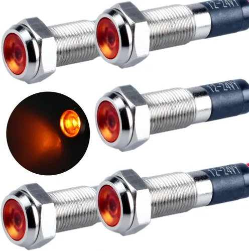 Vista 8 de 5 piezas de luz indicadora LED de 12V-24V de 6mm con orificio de montaje de 1/4" de 20mA, lámpara de señal de metal impermeable IP67 con ahorro