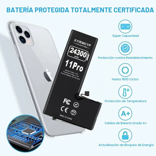 Vista 5 de XYIRMCYF Batería de gran capacidad de 24300 mAh compatible con iPhone 11 Pro, batería de repuesto de polímero de litio de 0 ciclos para iPhone 11
