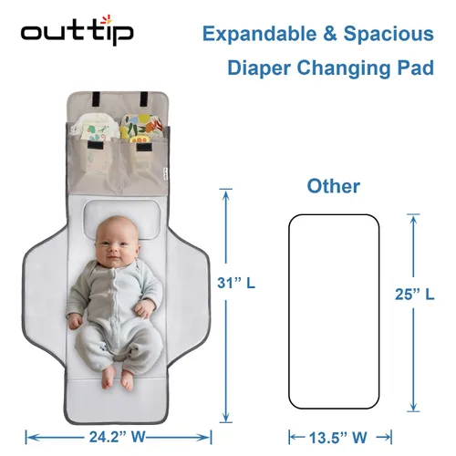Vista 2 de Cambiador de pañales para niños pequeños, extra largo, grande, ligero, de 31 x 24.2 pulgadas, diseño lindo de 1 a 36 meses, plegable, cambiador