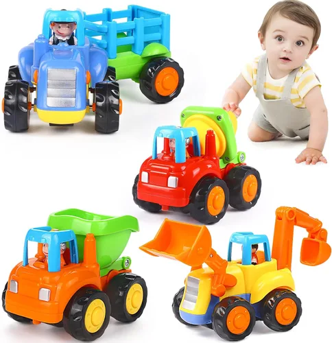 Vista 11 de ORWINE Coches de juguete para bebés, autos para niños y niñas, camiones de acrobacias accionados por fricción, 4 unidades de vehículos