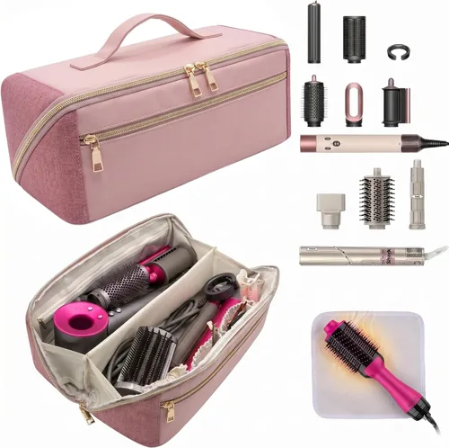 Vista 7 de BAGCRAZY Bolsa de viaje para herramientas para el cabello con alfombrilla resistente al calor, funda organizadora de herramientas para cabello Negro