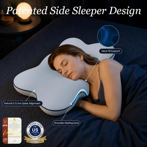 Vista 3 de Almohada cervical ultra refrescante para dormir de lado, 2 alturas 5.31 Azul