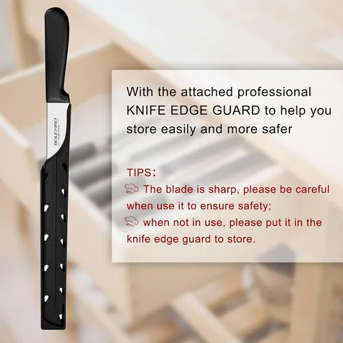 Vista 6 de Cuchillo dentado de 10 pulgadas para pan casero, cuchillo de acero inoxidable con borde ondulado ancho, cuchillo de cocina multiusos, cortador