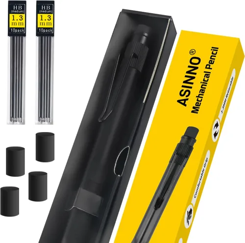 Vista 6 de ASINNO Lápiz mecánico de 1,3 mm, lápiz resistente a la intemperie 2B de plomo oscuro, lápiz mecánico de trabajo pesado para carpintería con 20