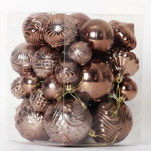 Vista 8 de Senjie Adornos de Navidad inastillables marrones, 32 bolas esféricas para árboles de Navidad