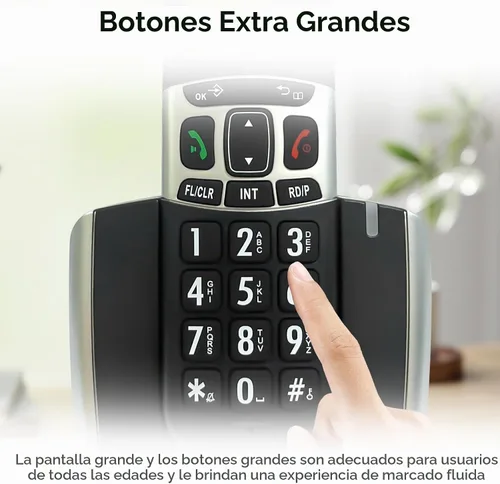 Vista 2 de Teléfono inalámbrico Ornin D1004 para el hogar, tecnología ECO, pantalla LCD ámbar de 1.6 pulgadas, identificador de llamadas, botones grandes