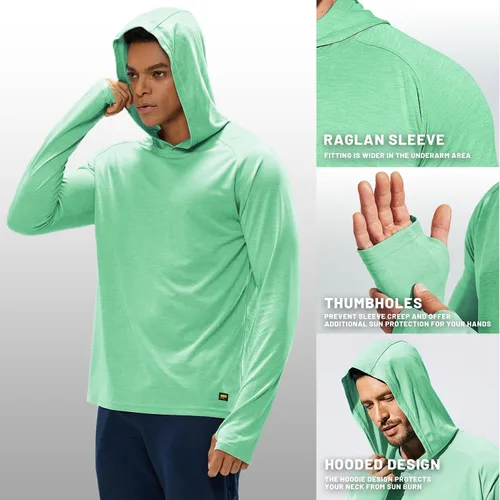 Vista 3 de MIER Men's UPF 50+ Sun Protection Hoodie Long Sleeve SPF Fishing Hiking Running Thumbhole Shirts Hooded Quick Dry Lightweight