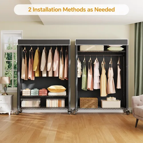 Vista 2 de Higeego H4 Plus Perchero Enrollable con Cubierta, Perchero de Ropa Resistente con Ruedas, Closet Portátil para Colgar Ropa, Organizador