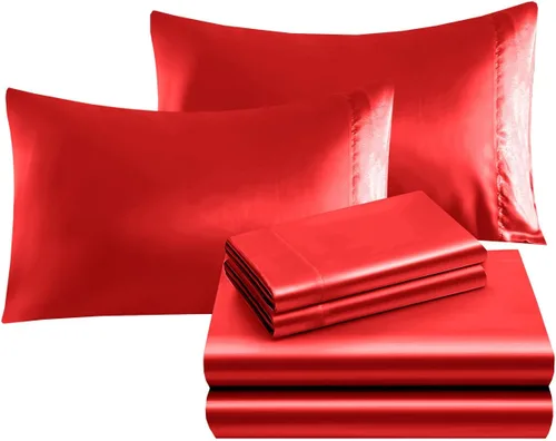 Vista 6 de Elegant Comfort Lujoso juego de sábanas de satén sedoso de 4 piezas, agradable para la piel y el cabello, resistente a las arrugas, la decoloración
