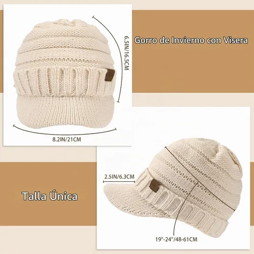 Vista 3 de Sombreros de invierno para mujeres - Gorro de punto cálido y con estilo, grueso, con visera, lindos sombreros de invierno suaves y elásticos