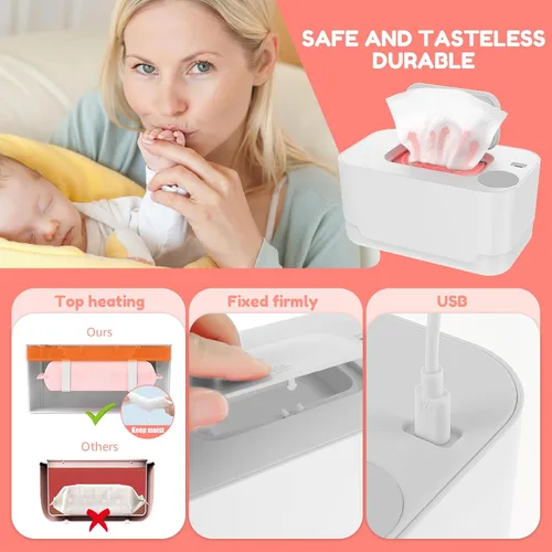 Vista 4 de Calentador de toallitas para bebés, calentador de pañales USB, temperatura uniforme, calentador de toallitas húmedas portátil, caja de calefacción