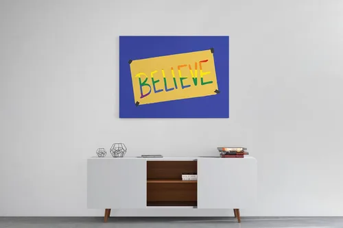 Vista 3 de Believe Sign Bandera del Orgullo Fondo Azul – Diseños Inspirados en Lazo Entrenador – Decoración del Hogar – Decoración de Oficina – Motovational
