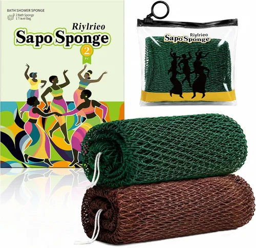 Vista 18 de Esponja de red africana, paquete de 2, verde bosque y dorado Verde bosque y oro