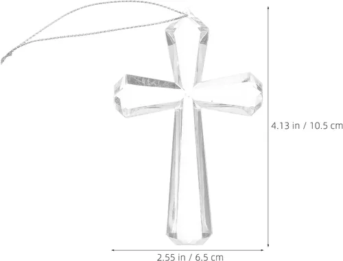 Vista 6 de EXCEART Adorno colgante de cruz de cristal para decoración del árbol de Navidad, 4.13 x 2.56 pulgadas, cruz de vidrio transparente
