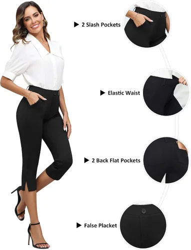 Vista 3 de Aleture Pantalones capri de oficina elegantes para mujer, pantalones de yoga elásticos para trabajo, pantalones capri casuales de negocios de 21.5