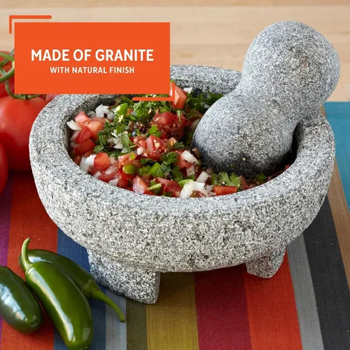 Vista 3 de Imusa USA Molcajete de granito con molinillo de especias de 15.24 cm, gris (Paquete de 4)