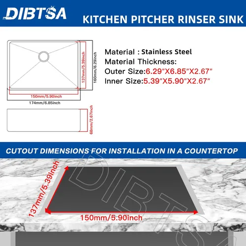 Vista 8 de DIBTSA - Enjuagadora para jarra, lavadora automática de tazas de vidrio, acero inoxidable 304, para café, leche, té, hogar, cocina, hotel, bar