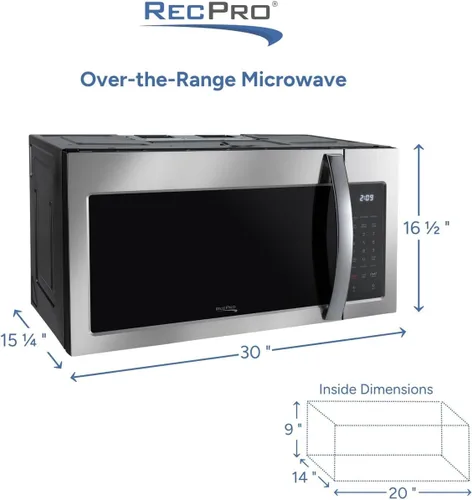 Vista 2 de RecPro Microondas para Autocaravana Sobre la Estufa de 30" Horno de Convección Acero Inoxidable 120V AC 900W Microondas para Camper