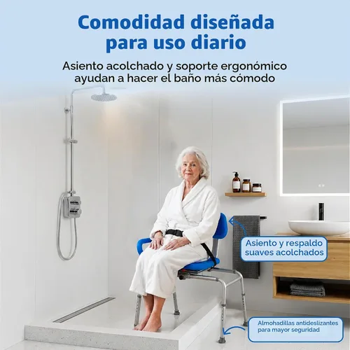 Vista 3 de Platinum Health Gateway Banco de transferencia para bañera deslizable premium con asiento giratorio acolchado (Azul)