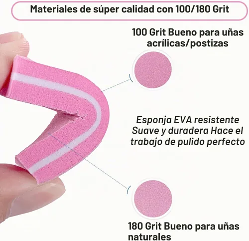 Vista 5 de Juego de pulidor de uñas profesional rosa, 30 piezas, uñas acrílicas y naturales, bloques de tampón de grano 100/180