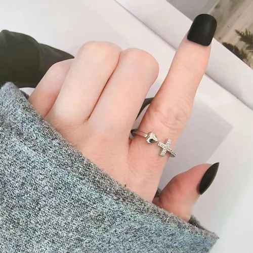 Vista 9 de Anillo de plata de ley 925, minimalista, ajustable, hecho a mano, para mujeres y niñas