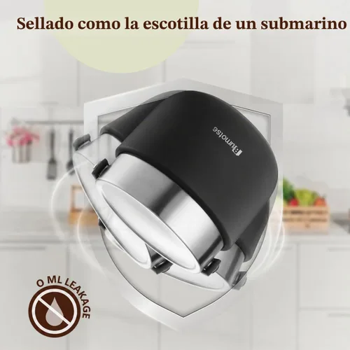Vista 6 de Tarro de comida aislado de 40 onzas con 2 compartimentos, termo a prueba de fugas para comida caliente, boca ancha, acero inoxidable, incluye Negro