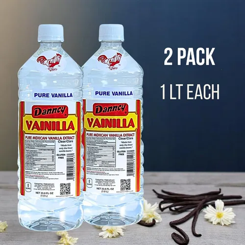 Vista 2 de Extracto de vainilla pura Danncy de México, transparente, 2 botellas de 33 oz cada una, botella de plástico, lote sellado