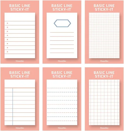 Vista 16 de Monolike Basic Line Blue Sticky-it - Juego de 6 blocs de notas autoadhesivos, 50 hojas