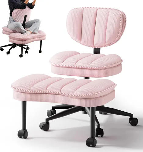 Vista 13 de HOMRELEXA Silla de oficina con patas cruzadas, silla de escritorio ergonómica cruzada en nube, silla de meditación con ruedas, asiento ajustable