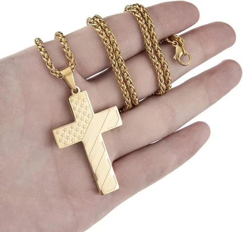Vista 4 de DuoDiner Collar de cruz de acero inoxidable de 24 pulgadas con dije de versículo de la Biblia para hombres y niños
