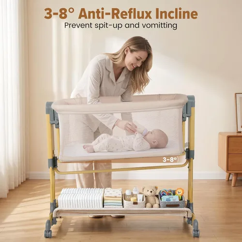 Vista 7 de Ezebaby Cuna mecedora 3 en 1, moisés estable y seguro Beige