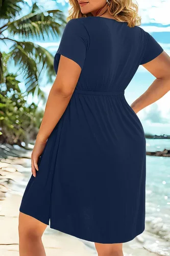Vista 66 de Holipick Vestidos de verano para mujer, talla grande, casual, con bolsillos, acampanado, con botones, sin mangas, cuello en V