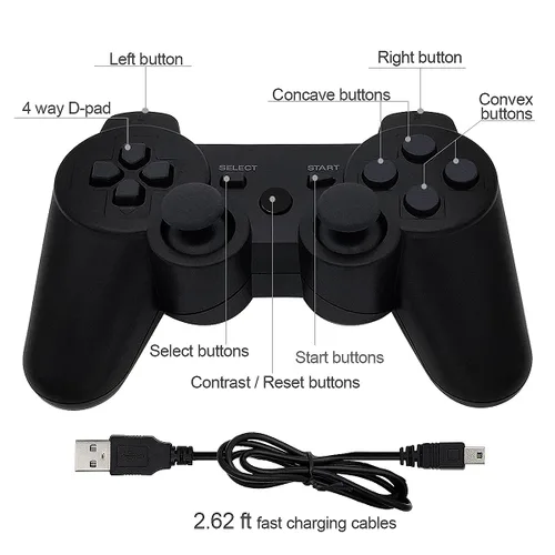 Vista 2 de Dimrda PS3 Controller Wireless PS3 Remote Controller for Play-station 3 Controller Game Joystick with Charging Cables Black 2 Pack